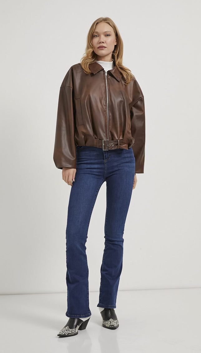 Damenjacke mit Kunstleder‑Bombergürtel