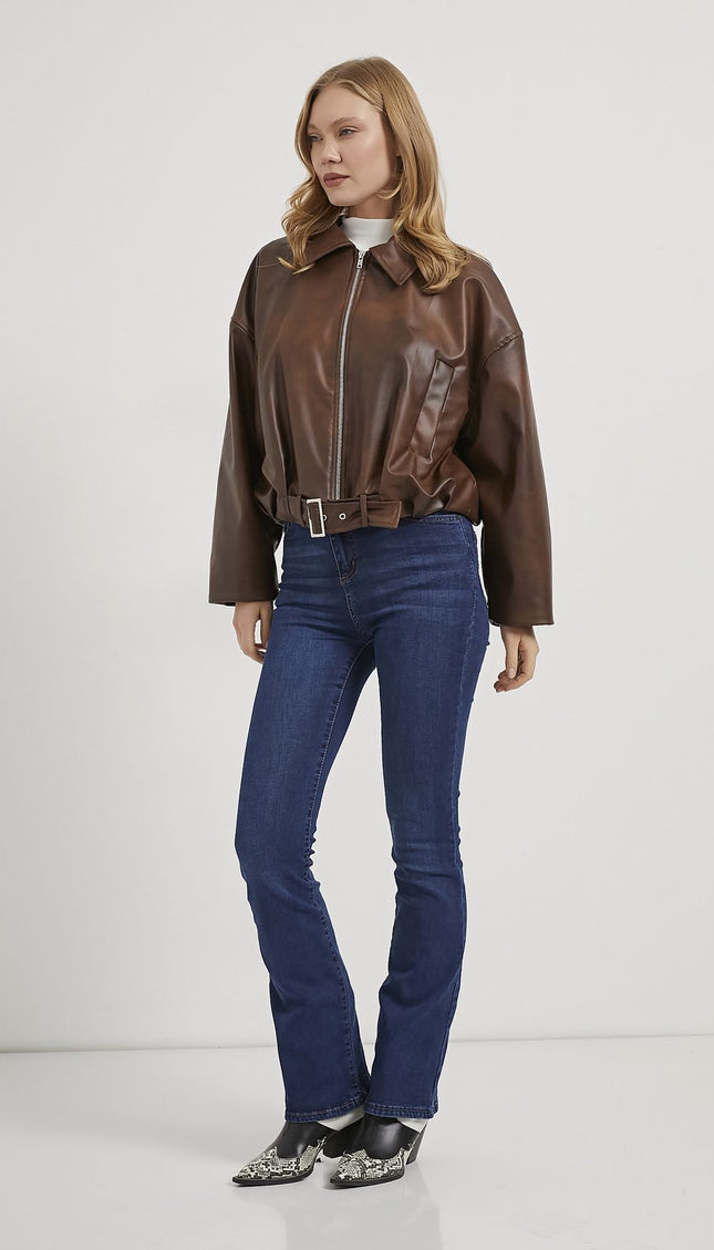 Damenjacke mit Kunstleder‑Bombergürtel