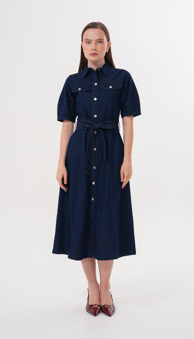 Damen-Jeanskleid mit Knopfleiste und Gürtel
