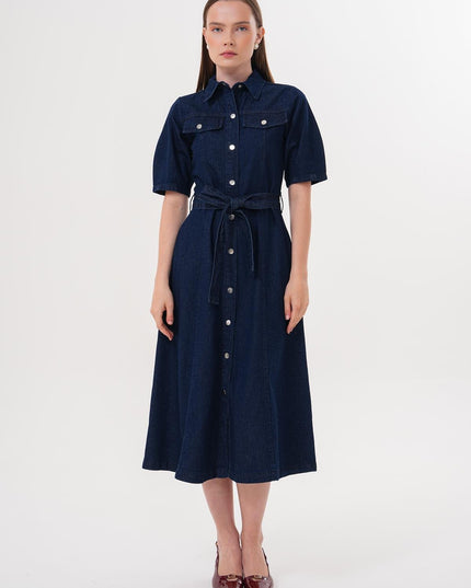 Damen-Jeanskleid mit Knopfleiste und Gürtel