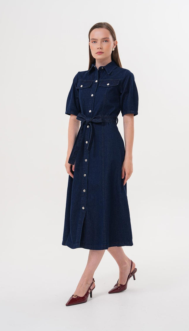 Damen-Jeanskleid mit Knopfleiste und Gürtel