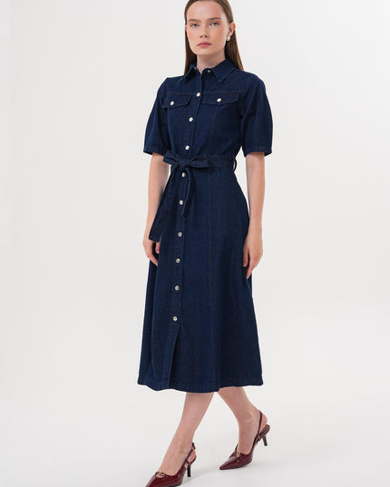 Damen-Jeanskleid mit Knopfleiste und Gürtel