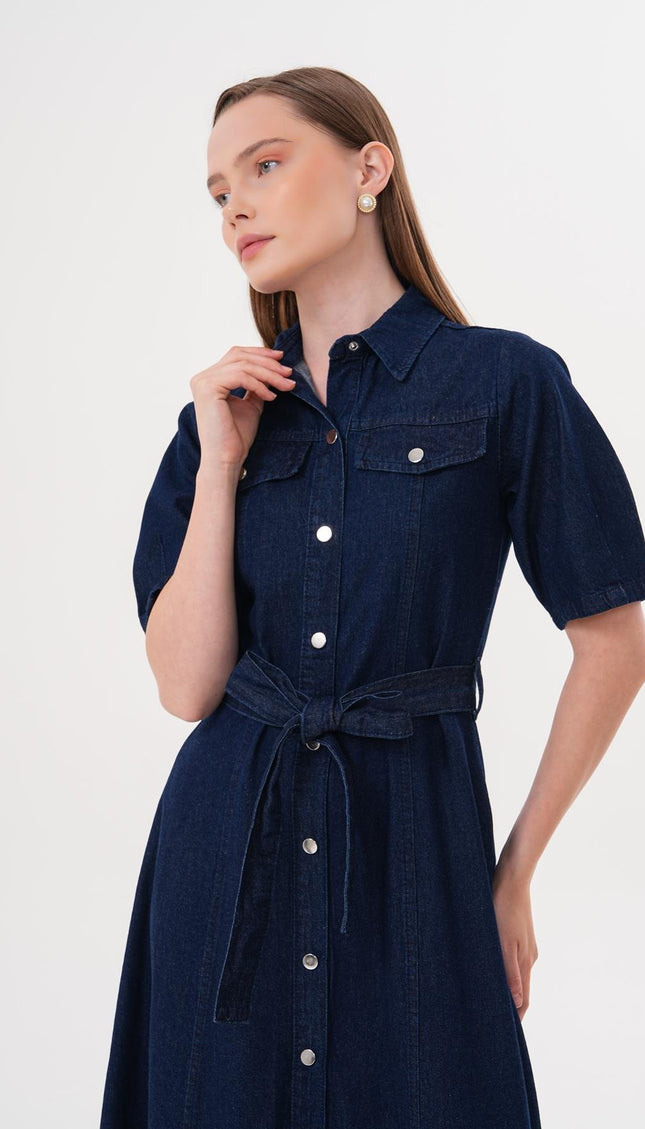 Damen-Jeanskleid mit Knopfleiste und Gürtel