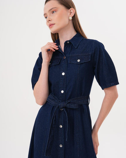 Damen-Jeanskleid mit Knopfleiste und Gürtel