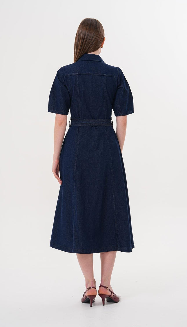 Damen-Jeanskleid mit Knopfleiste und Gürtel