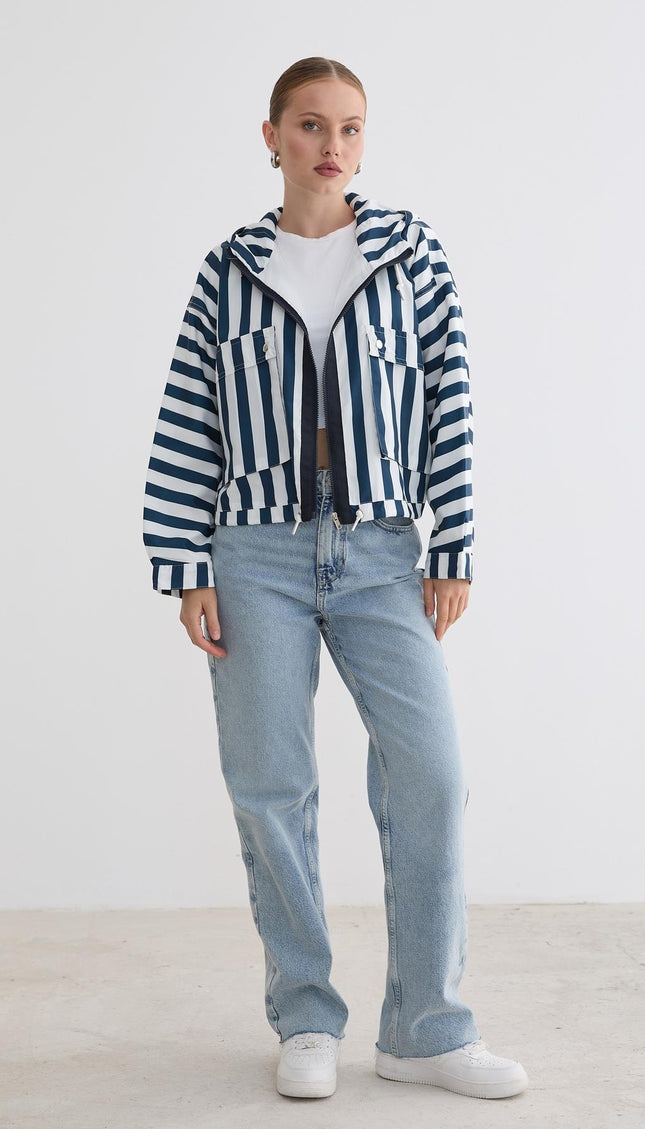Marine-gestreifte Kapuzenjacke