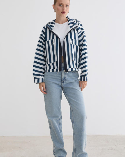 Marine-gestreifte Kapuzenjacke