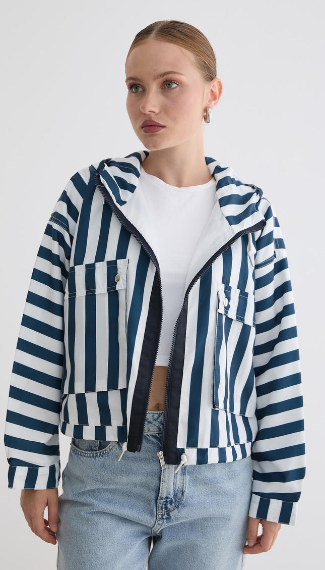 Marine-gestreifte Kapuzenjacke