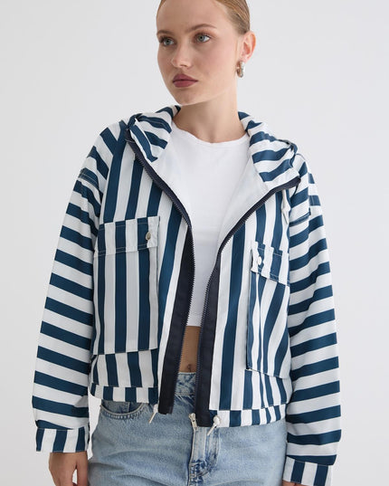 Marine-gestreifte Kapuzenjacke