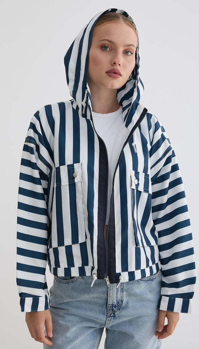 Marine-gestreifte Kapuzenjacke