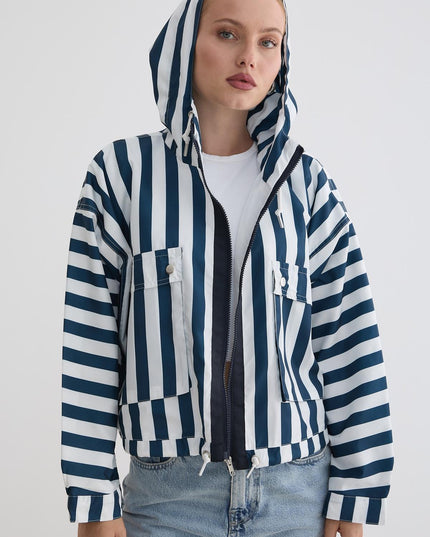 Marine-gestreifte Kapuzenjacke