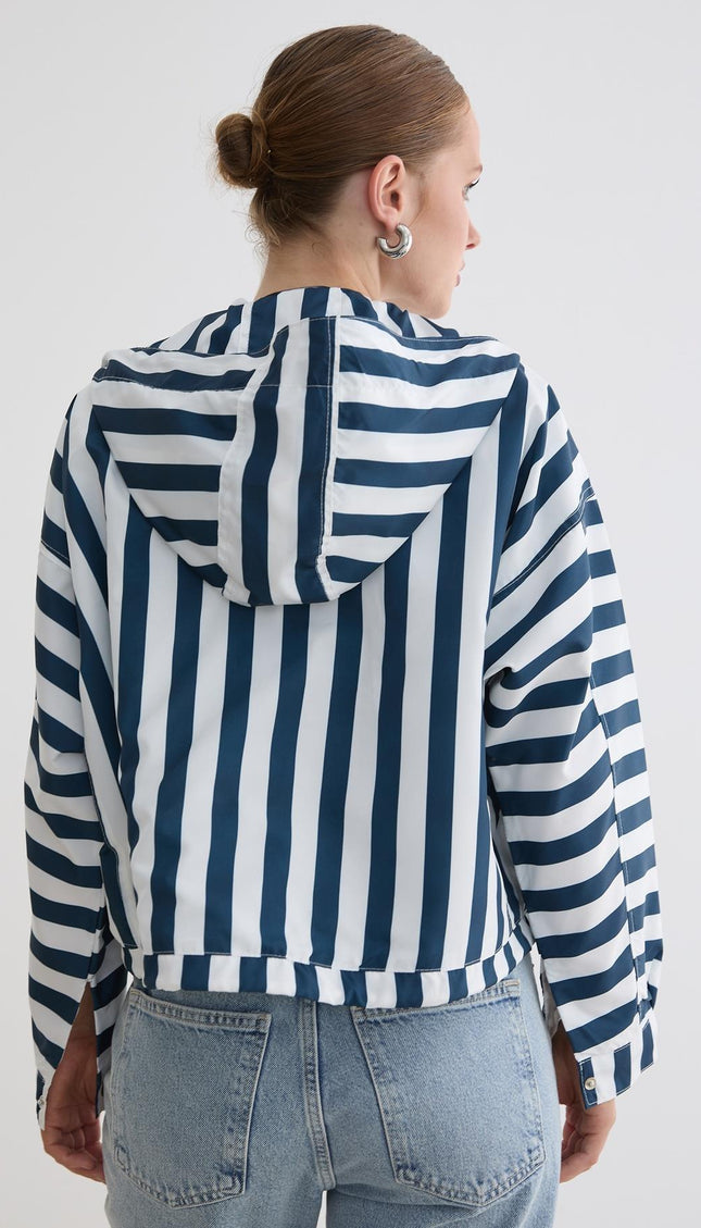Marine-gestreifte Kapuzenjacke