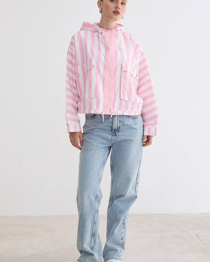 Marine-gestreifte Kapuzenjacke