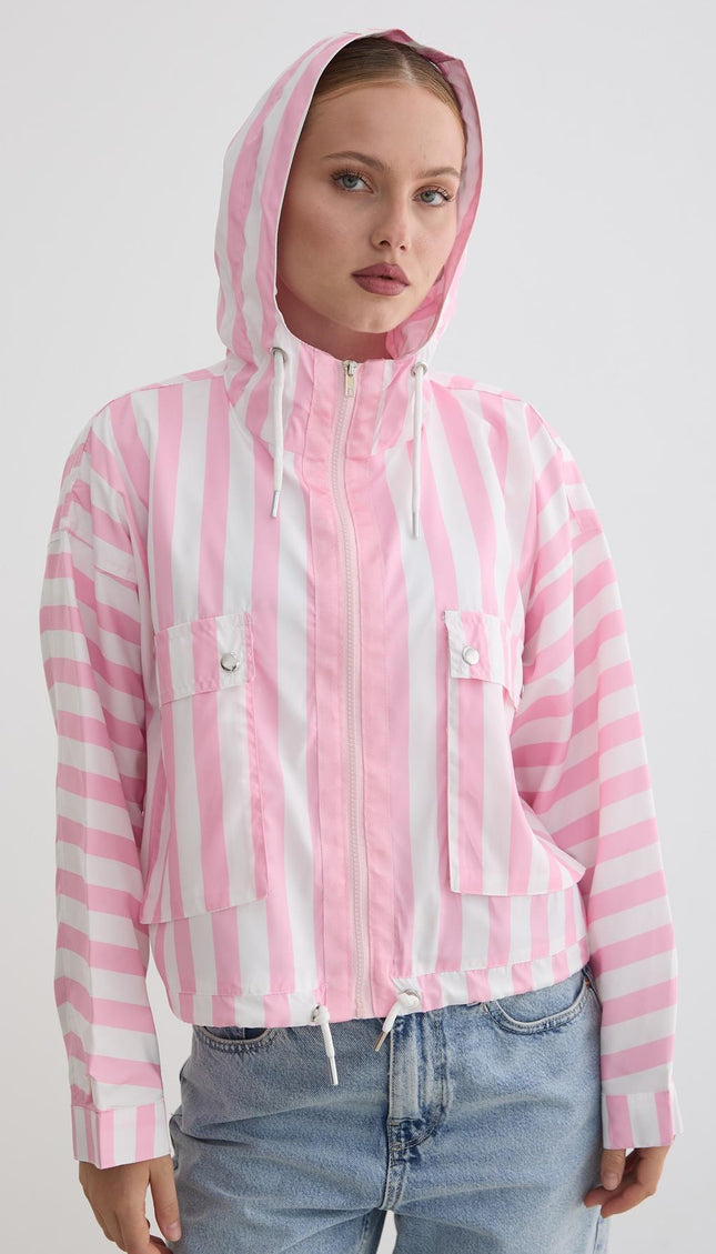 Marine-gestreifte Kapuzenjacke